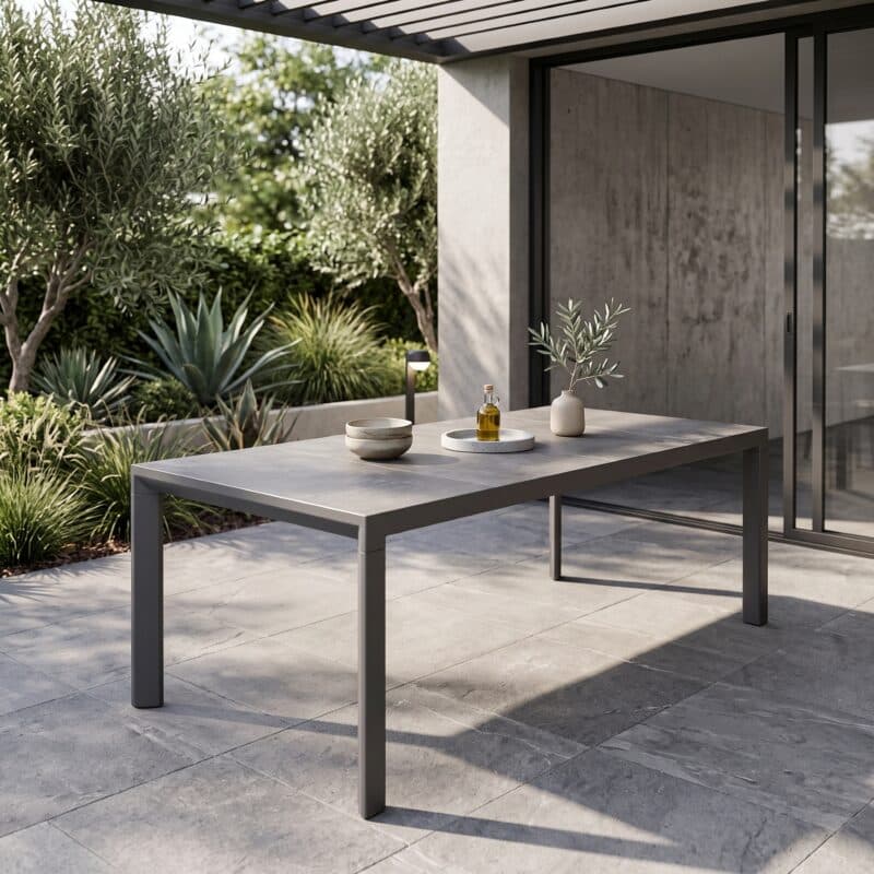 Lesli Living "Murcia" Gartentisch 220x100 cm, Alu charcoal, Tischplatte Keramik stone (Bild KI-generiert)