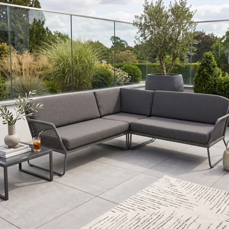 Sonnenpartner "Poison“ Loungeset 3-tlg., Gestell Aluminium grau, Geflecht Polyrope dunkelgrau (Bild KI-generiert)