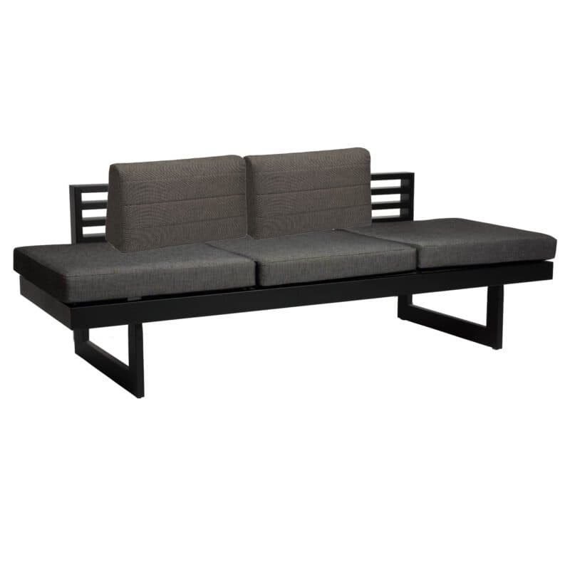 Stern "New Holly" Dining Lounge/Liege, Gestell Aluminium schwarz matt, Sitzfläche Leinen grau, Sitz- und Rückenkissen seidenschwarz