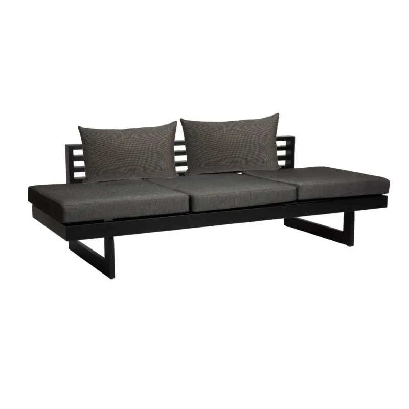 Stern "New Holly" Lounge/Liege, Gestell Aluminium schwarz matt, Sitzfläche Leinen grau, Sitz- und Rückenkissen seidenschwarz