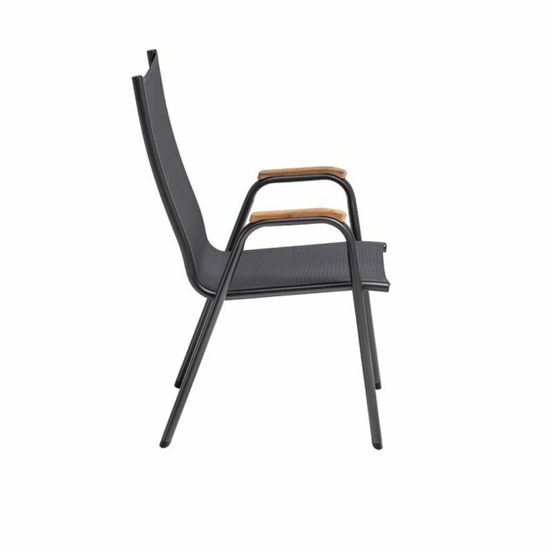 Kettler "Cirrus" Stapelsessel, Gestell Aluminium anthrazit, Sitz Textilgewebe anthrazit-grau, Armlehnen Teak