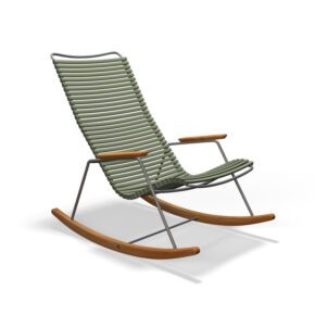 Houe "Click" Schaukelstuhl, Kunststoff-Lamellen olivgrün, Kufen und Armlehnen aus Bambus