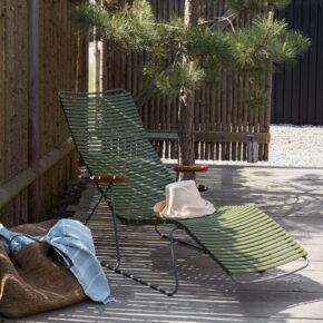 Houe "Click" Sunlounger mit verstellbarer Rückenlehne, Stahlgestell grau, Kunststoff-Lamellen olivgrün