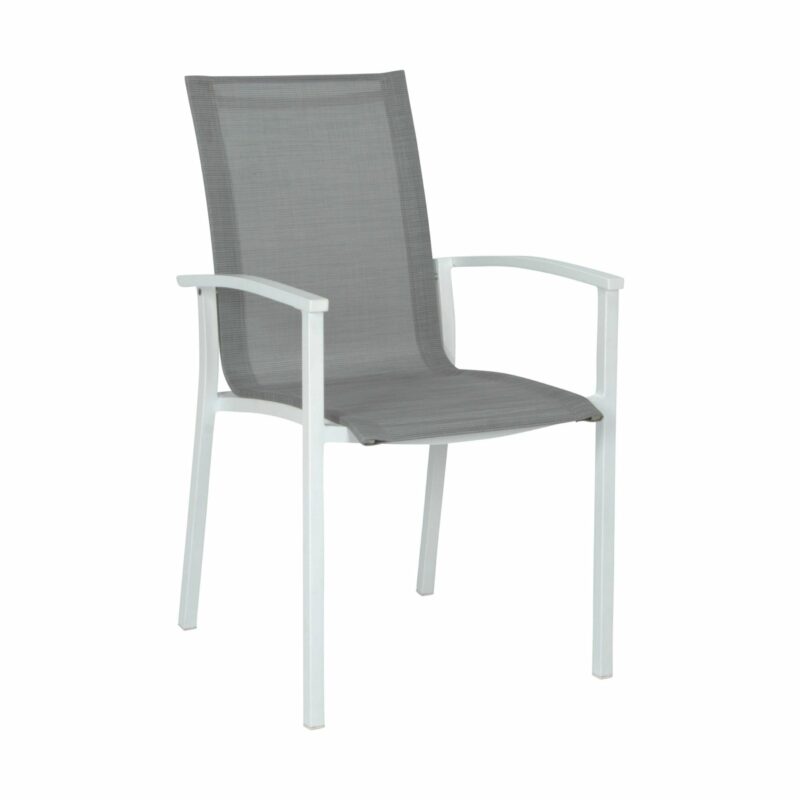 Stern "Evoee" Gartenstuhl, Gestell Aluminium weiß, Sitzfläche Textilgewebe silber, Armlehnen Aluminium weiß