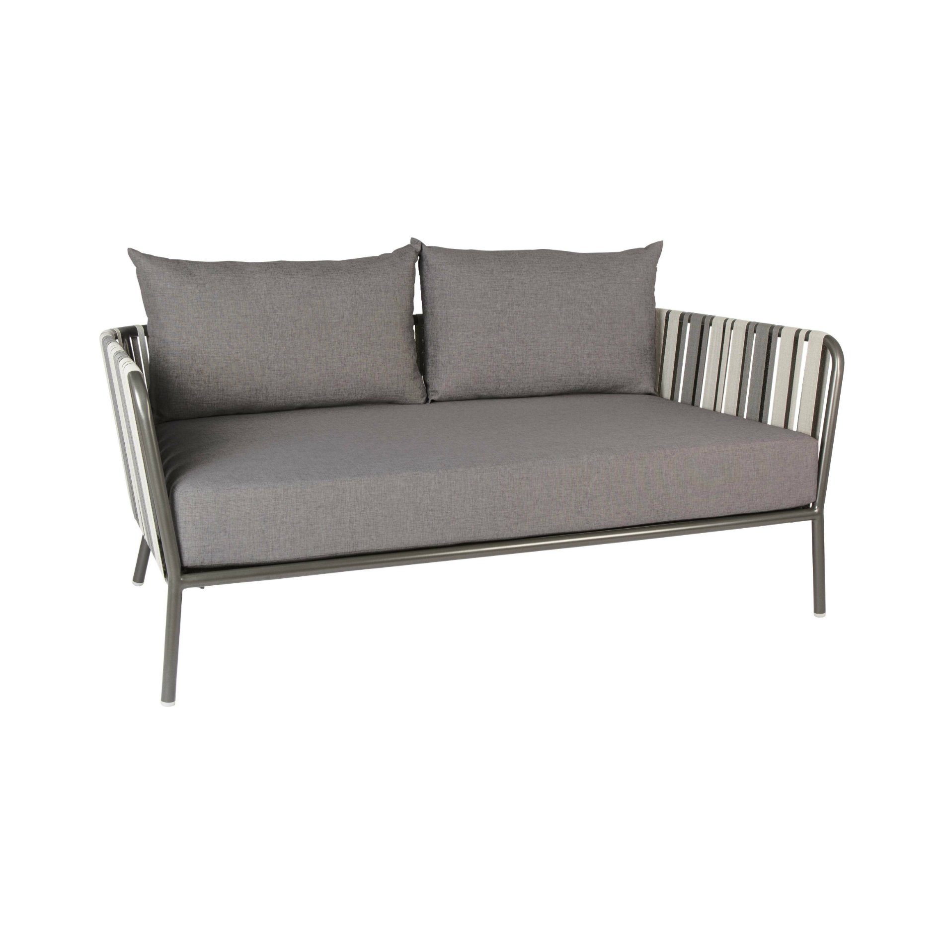 2-Sitzer Loungesofa von Stern, Gestell Aluminium anthrazit, Textilgewebe grau zweifarbig, Kissen dunkelgrau