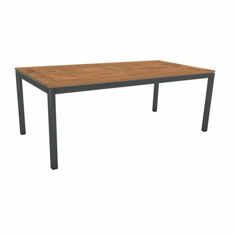 Stern Tischsystem, Gestell Aluminium anthrazit, Tischplatte Teakholz, Größe: 200x100 cm