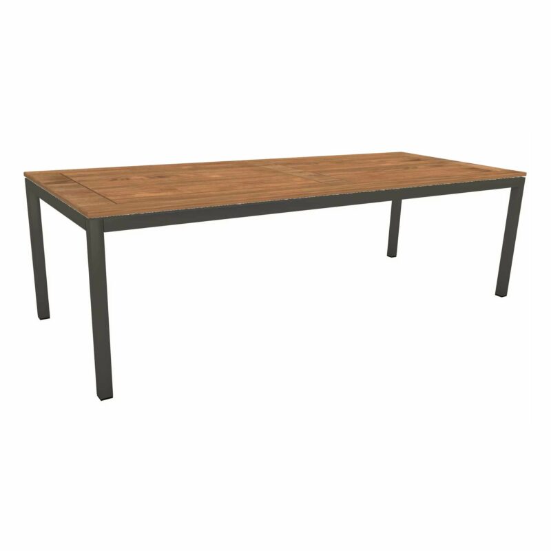 Stern Tischsystem, Gestell Aluminium anthrazit, Tischplatte Teakholz, Größe: 250x100 cm