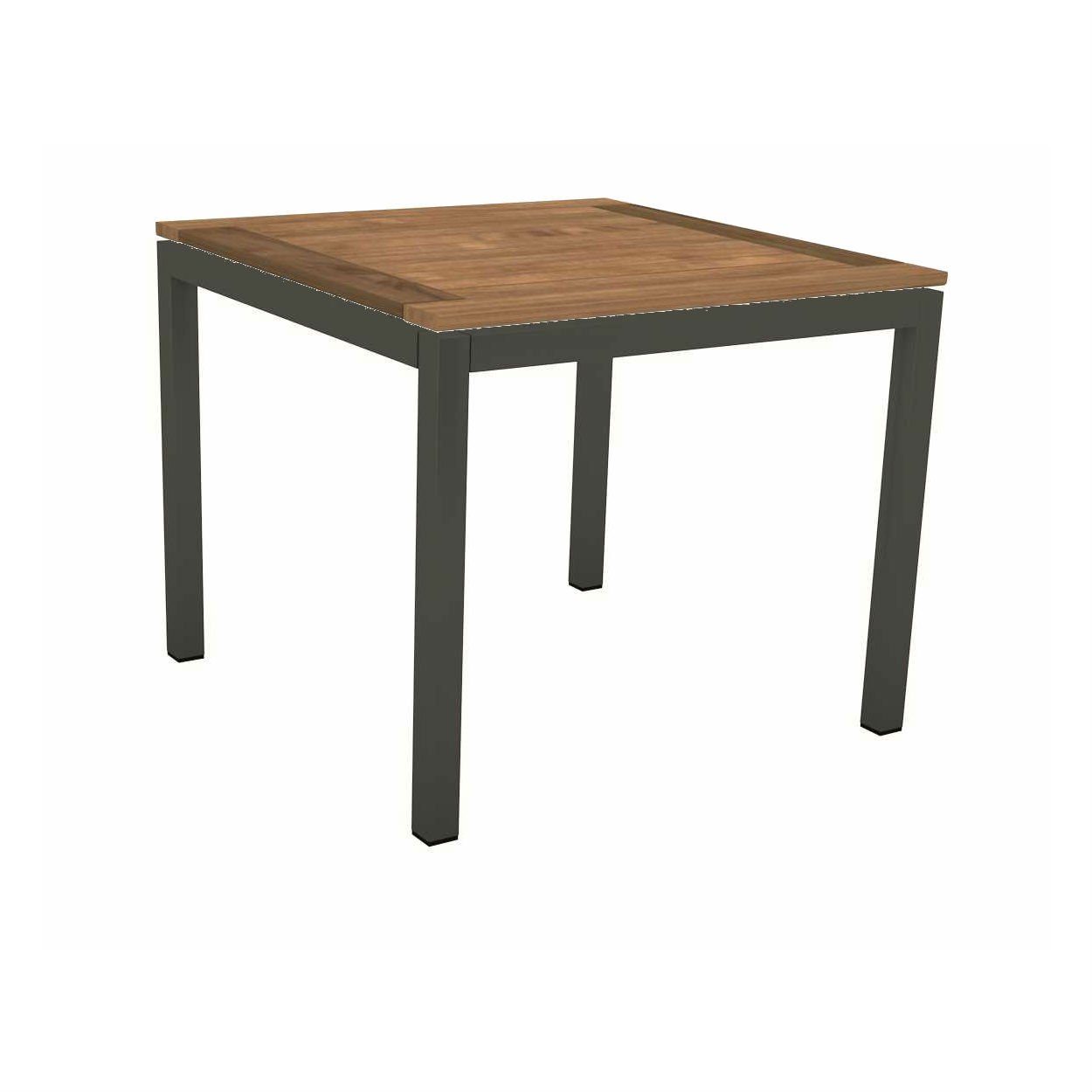 Stern Tischsystem, Gestell Aluminium anthrazit, Tischplatte Old Teak, Größe: 90x90 cm