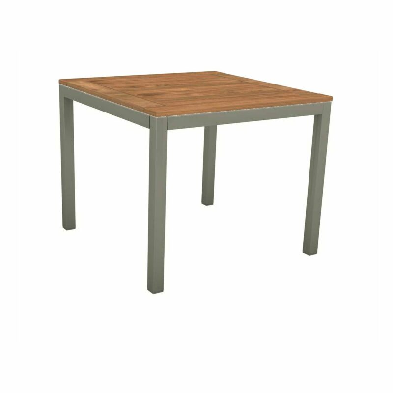 Stern Tischsystem, Gestell Aluminium graphit, Tischplatte Teakholz, Größe: 90x90 cm