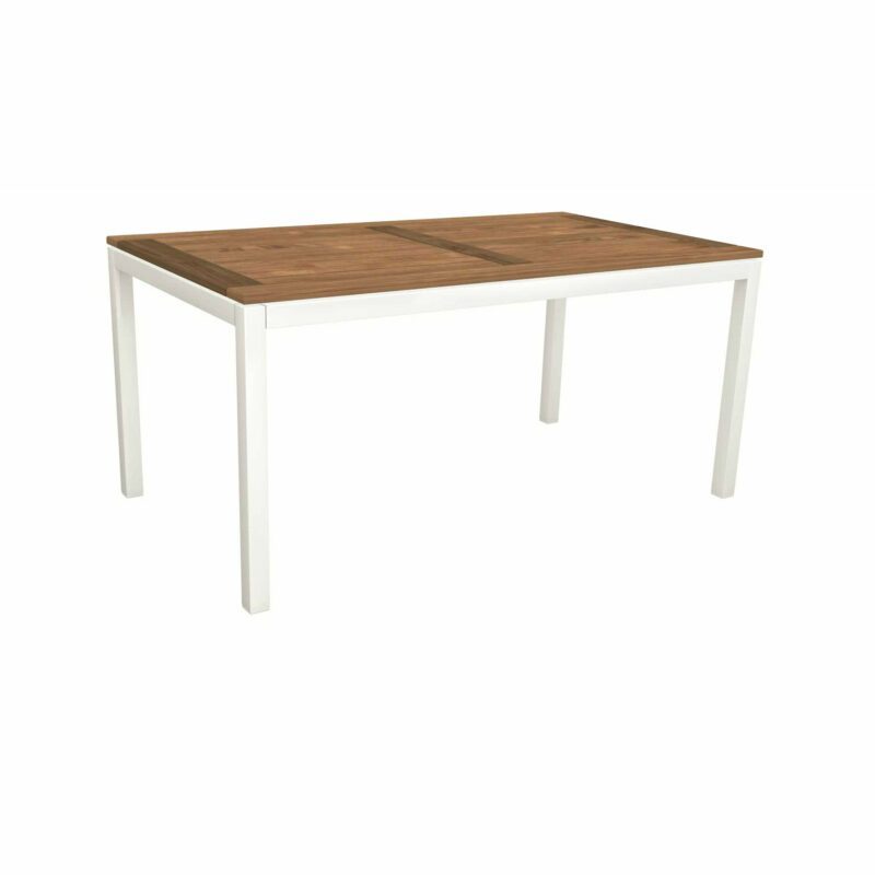 Stern Tischsystem, Gestell Aluminium weiß, Tischplatte Old Teak, Größe: 130x80 cm