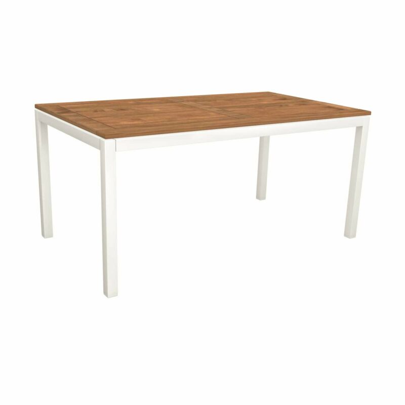 Stern Tischsystem, Gestell Aluminium weiß, Tischplatte Teakholz, Größe: 160x90 cm