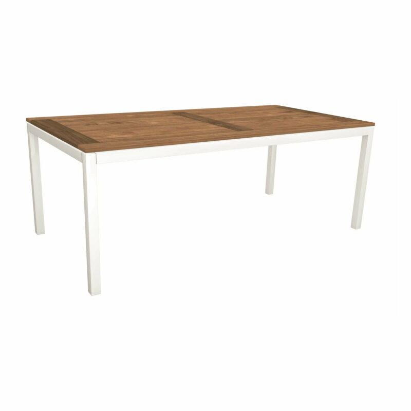 Stern Tischsystem, Gestell Aluminium weiß, Tischplatte Old Teak, Größe: 200x100 cm