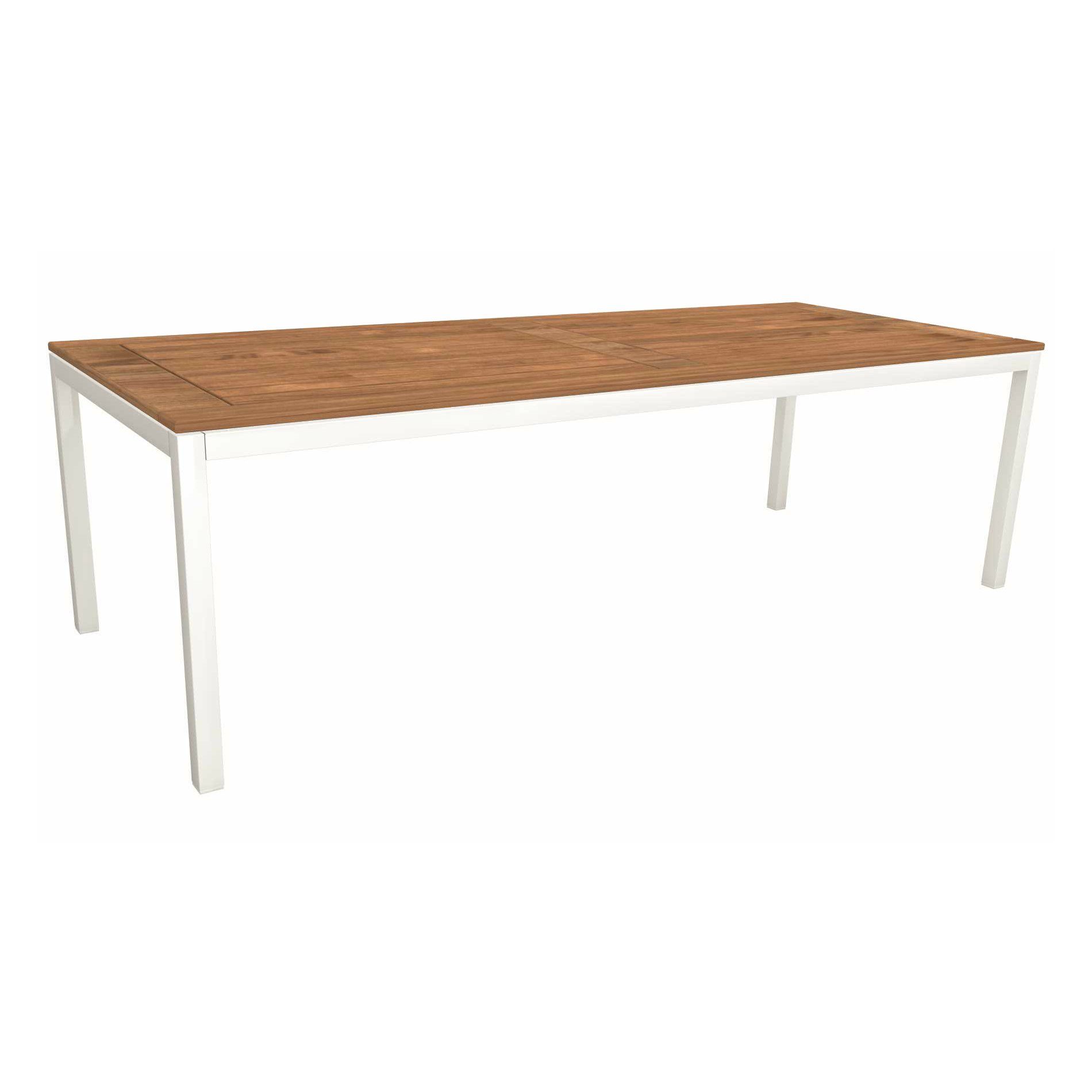 Stern Tischsystem, Gestell Aluminium weiß, Tischplatte Teakholz, Größe: 250x100 cm