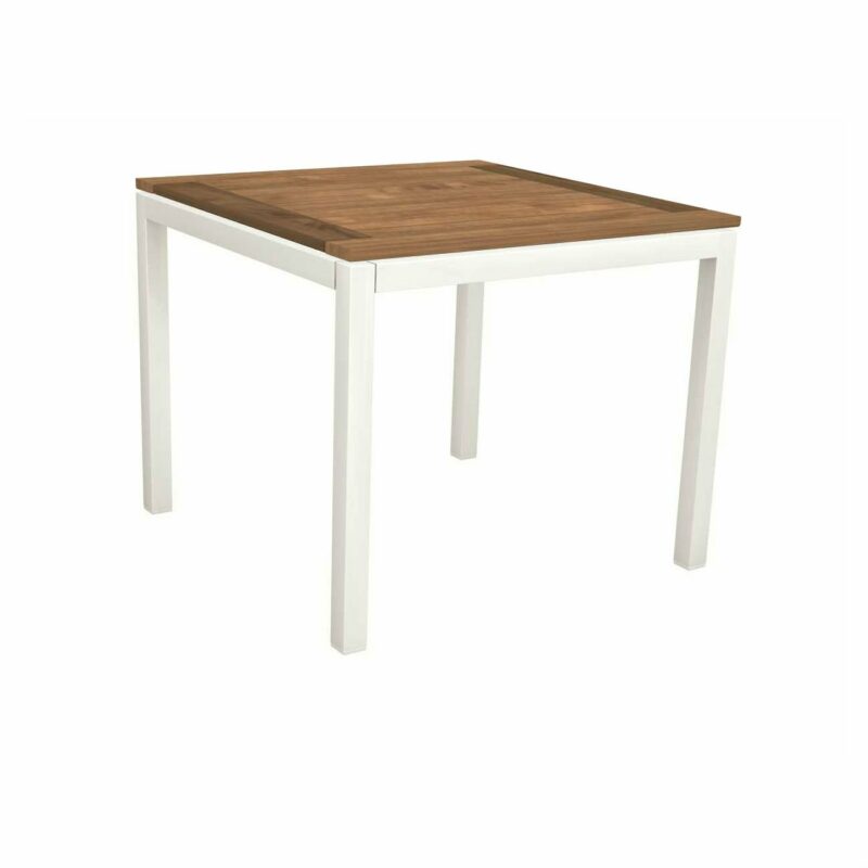 Stern Tischsystem, Gestell Aluminium weiß, Tischplatte Old Teak, Größe: 90x90 cm