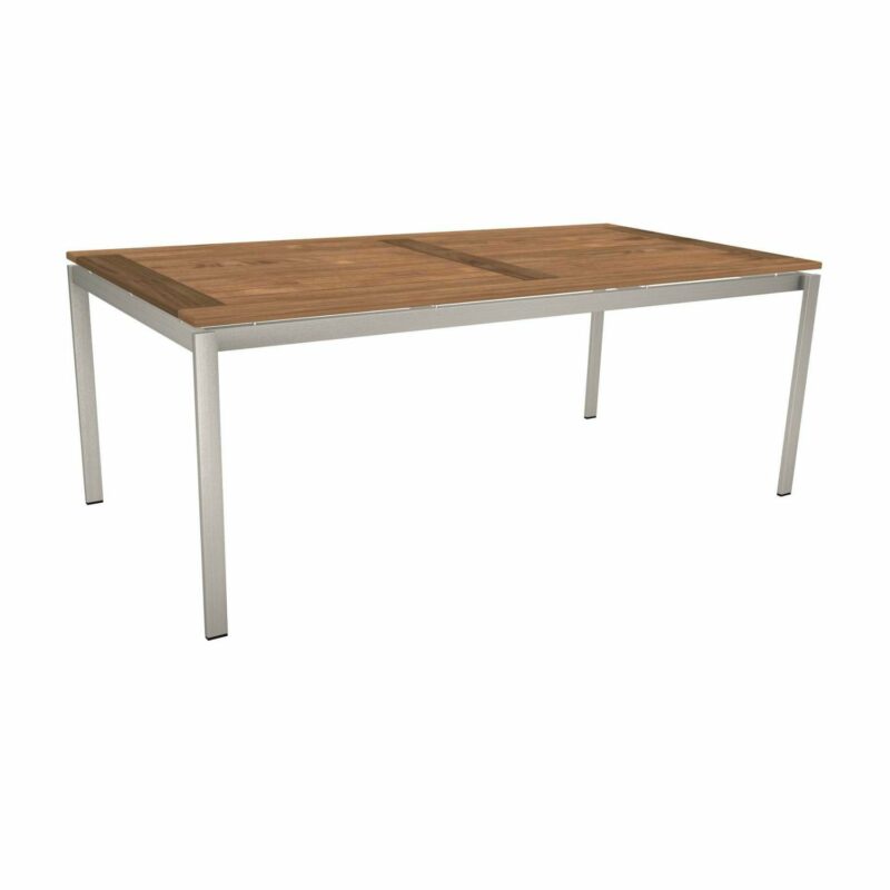 Stern Tischsystem, Gestell Edelstahl Vierkantrohr, Tischplatte Old Teak, Größe: 200x100 cm