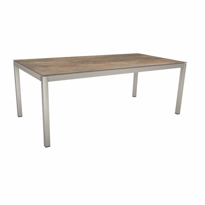 Stern Tischsystem, Gestell Edelstahl Vierkantrohr, Tischplatte HPL Ferro, 200x100 cm