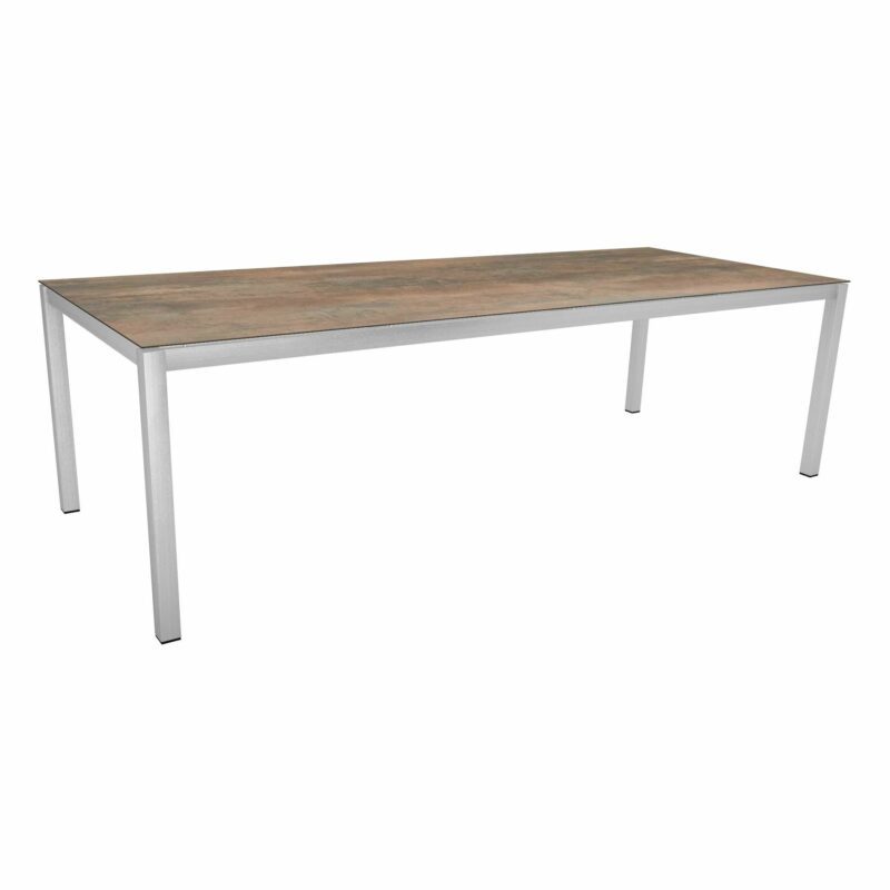 Stern Tischsystem, Gestell Edelstahl Vierkantrohr, Tischplatte HPL Ferro, 250x100 cm