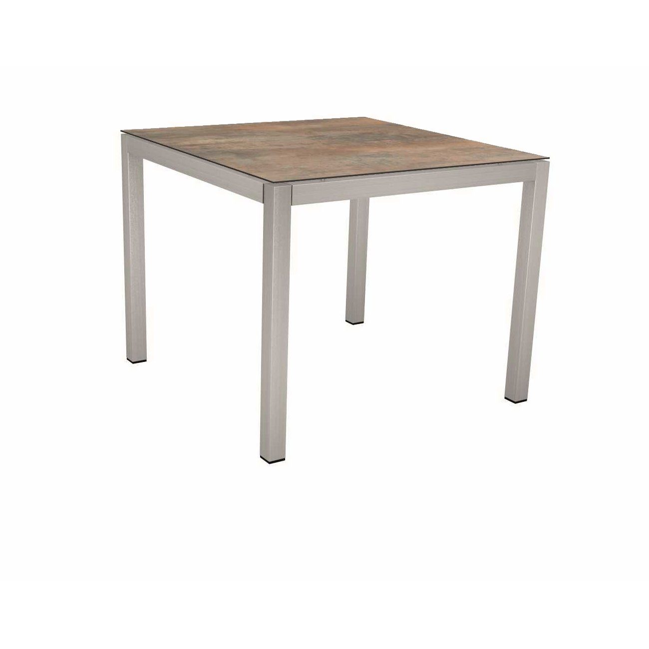 Stern Tischsystem, Gestell Edelstahl Vierkantrohr, Tischplatte HPL Ferro, 80x80 cm