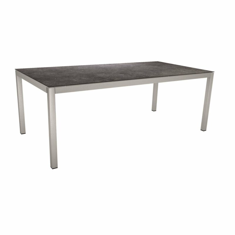 Stern Tischsystem, Gestell Edelstahl Vierkantrohr, Tischplatte HPL Vintage grau, 200x100 cm