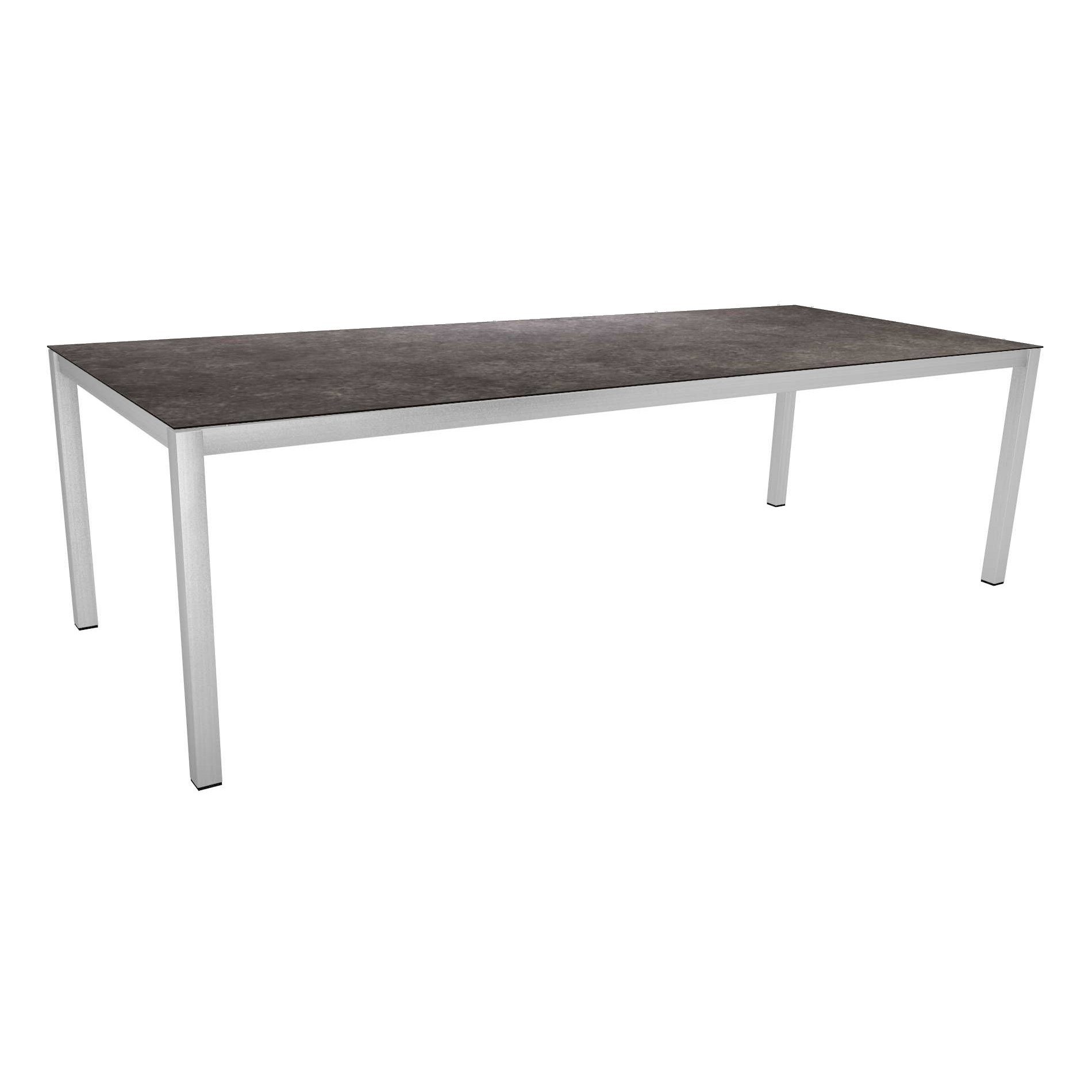 Stern Tischsystem, Gestell Edelstahl Vierkantrohr, Tischplatte HPL Vintage grau, 250x100 cm