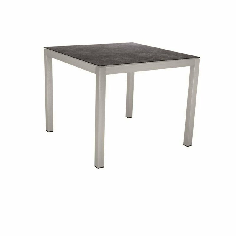 Stern Tischsystem, Gestell Edelstahl Vierkantrohr, Tischplatte HPL Vintage grau, 80x80 cm
