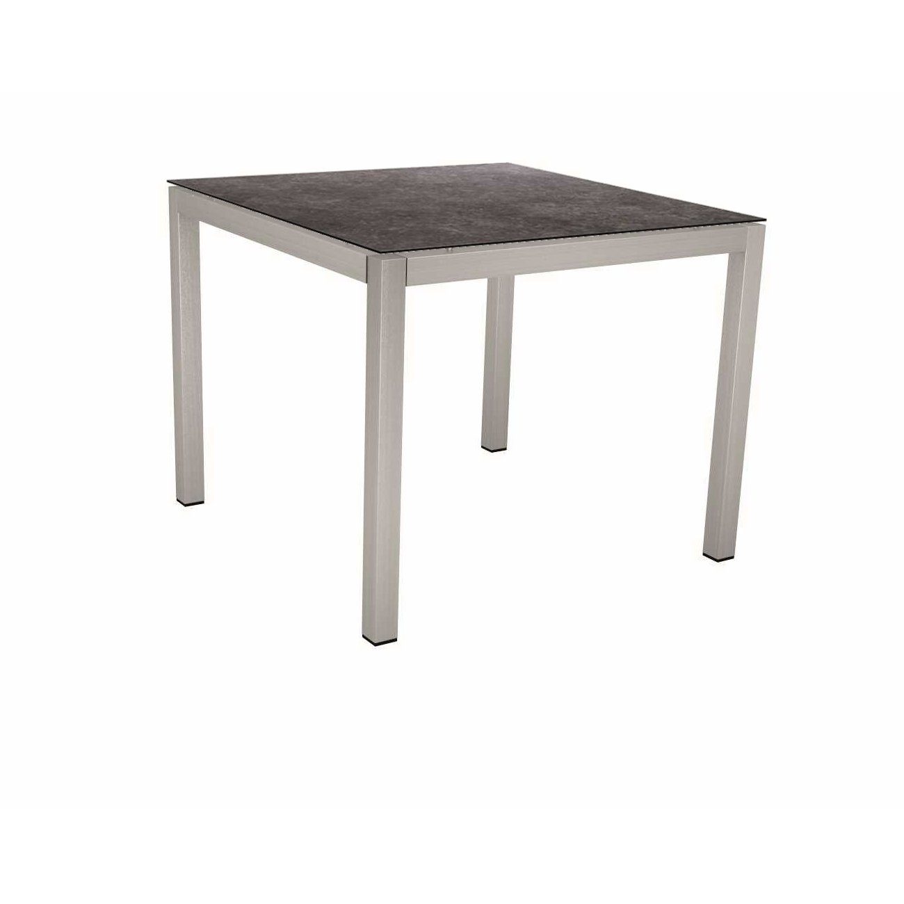 Stern Tischsystem, Gestell Edelstahl Vierkantrohr, Tischplatte HPL Vintage grau, 90x90 cm