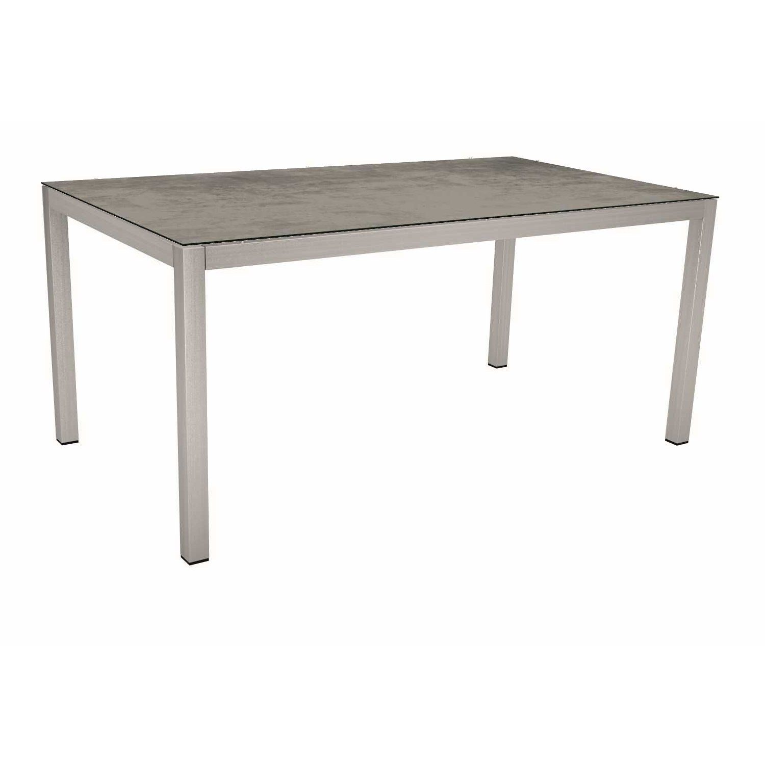 Stern Tischsystem, Gestell Edelstahl Vierkantrohr, Tischplatte HPL Zement 130x80 cm