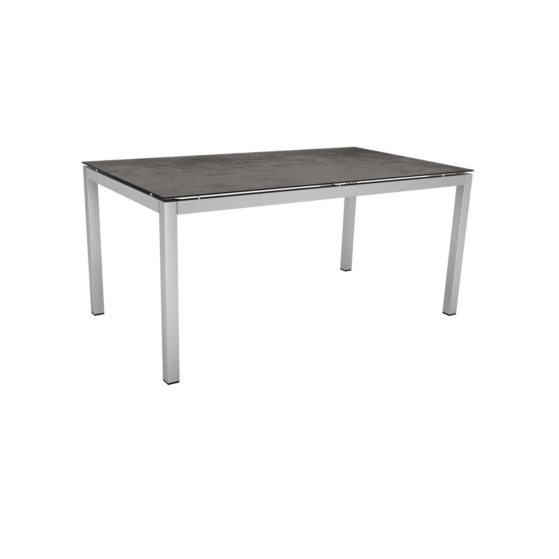 Stern Tischsystem, Gestell Edelstahl Vierkantrohr, Tischplatte HPL Zement 160x90 cm