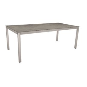Stern Tischsystem, Gestell Edelstahl Vierkantrohr, Tischplatte HPL Zement 200x100 cm