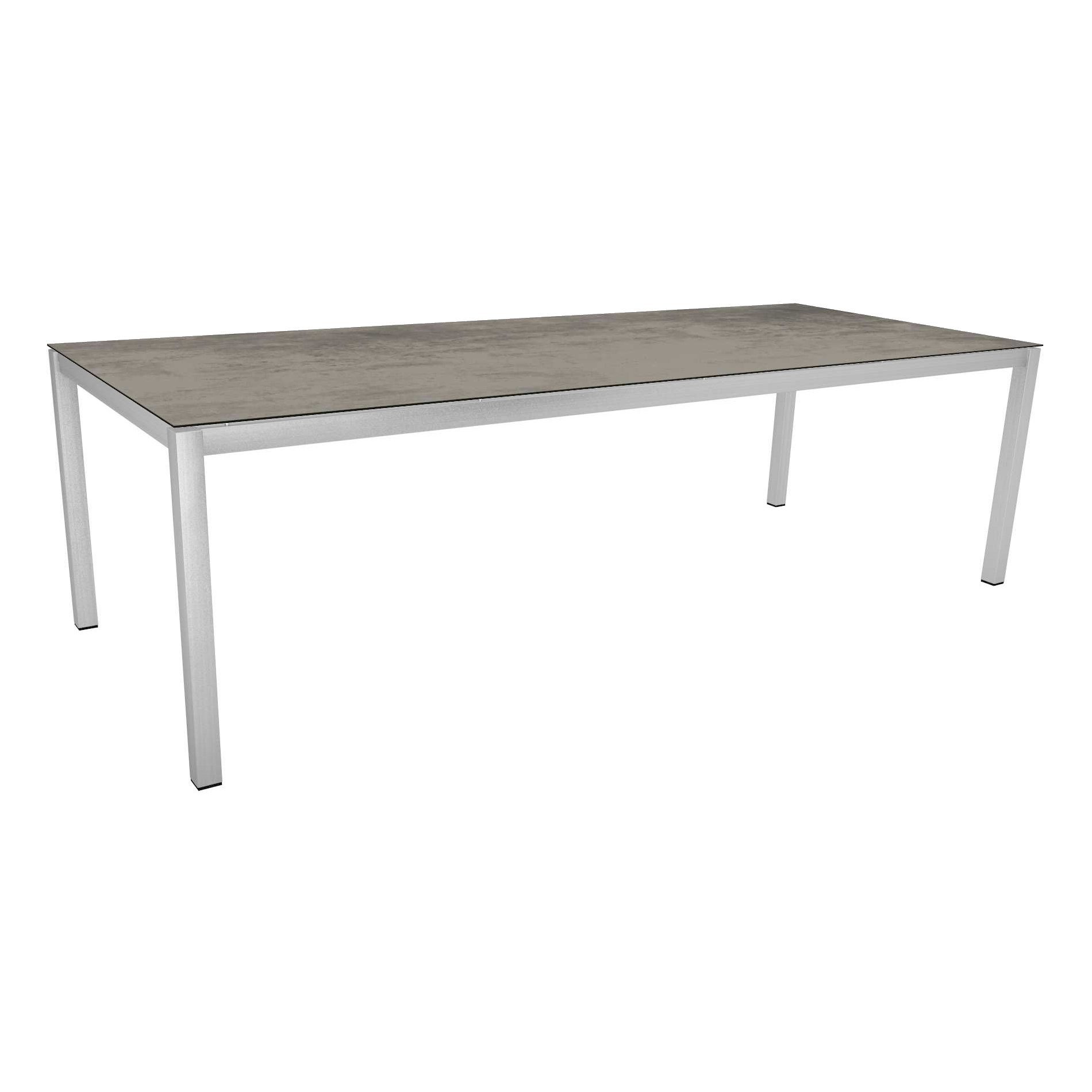 Stern Tischsystem, Gestell Edelstahl Vierkantrohr, Tischplatte HPL Zement 250x100 cm