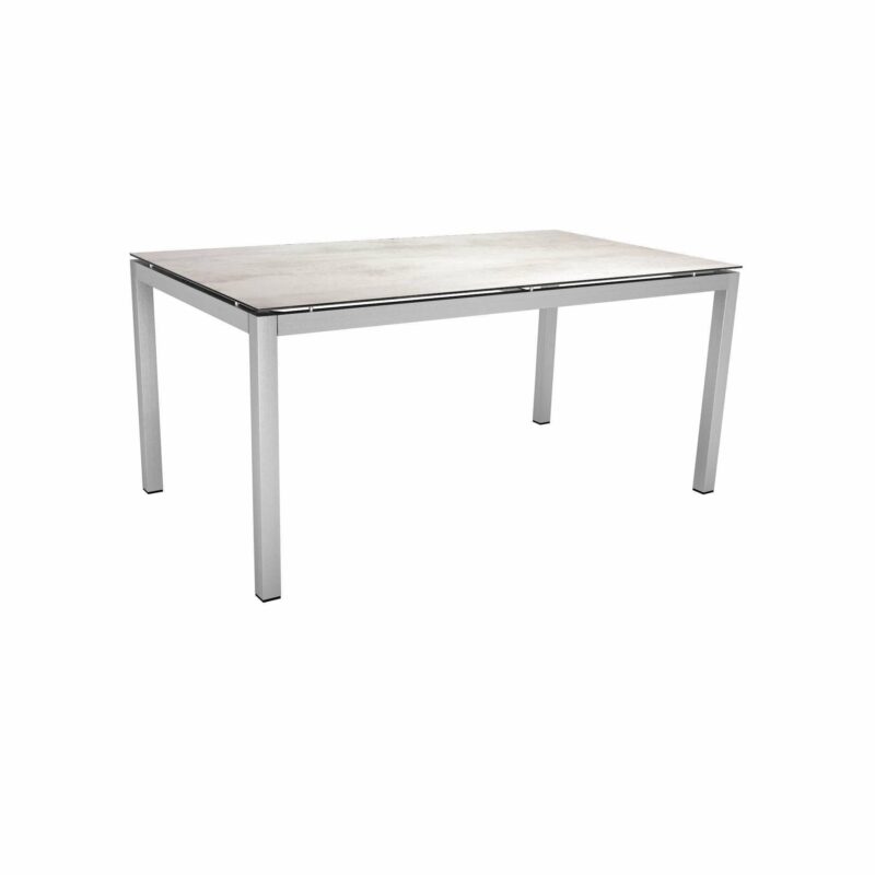 Stern Tischsystem, Gestell Edelstahl Vierkantrohr, Tischplatte HPL Zement hell, 160x90 cm