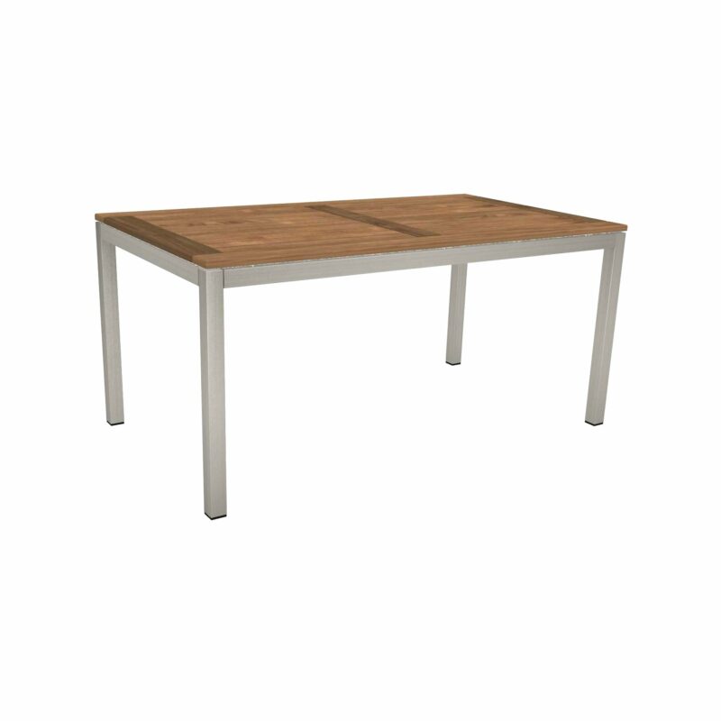Stern Tischsystem, Gestell Edelstahl Vierkantrohr, Tischplatte Old Teak, Größe: 130x80 cm