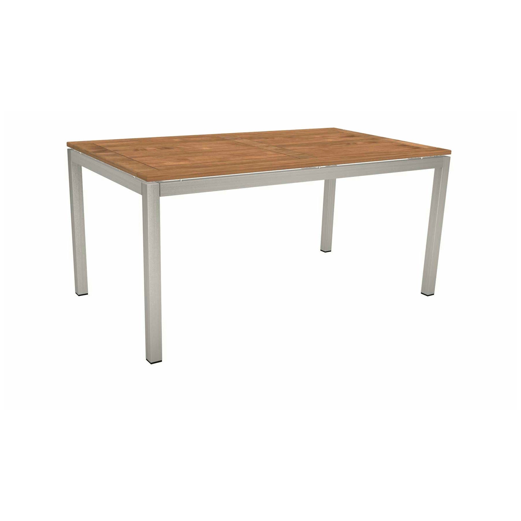 Stern Tischsystem, Gestell Edelstahl Vierkantrohr, Tischplatte Teak, Größe: 130x80 cm