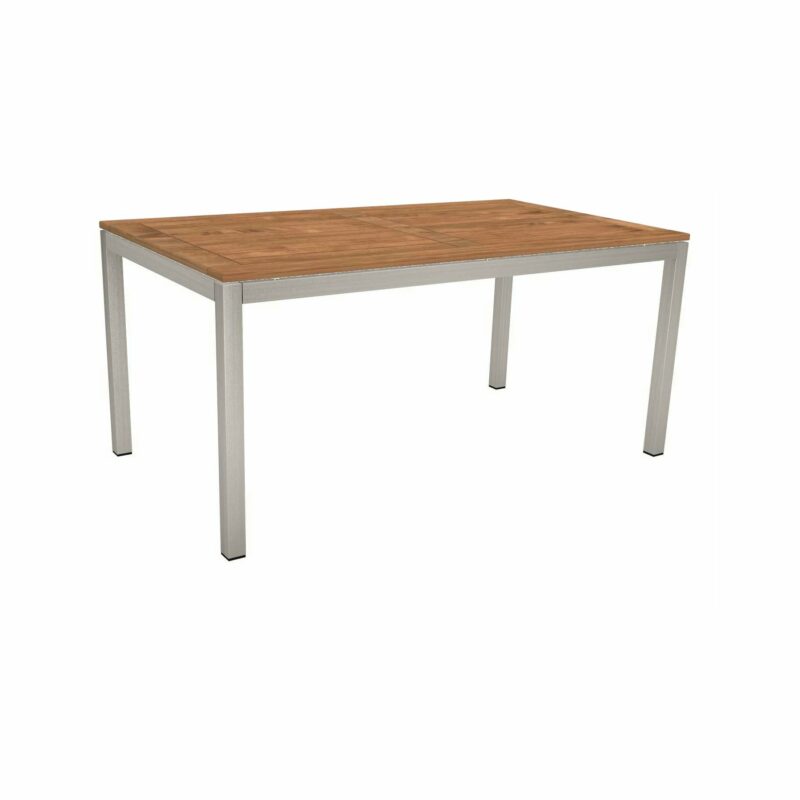 Stern Tischsystem, Gestell Edelstahl Vierkantrohr, Tischplatte Teak, Größe: 160x90 cm