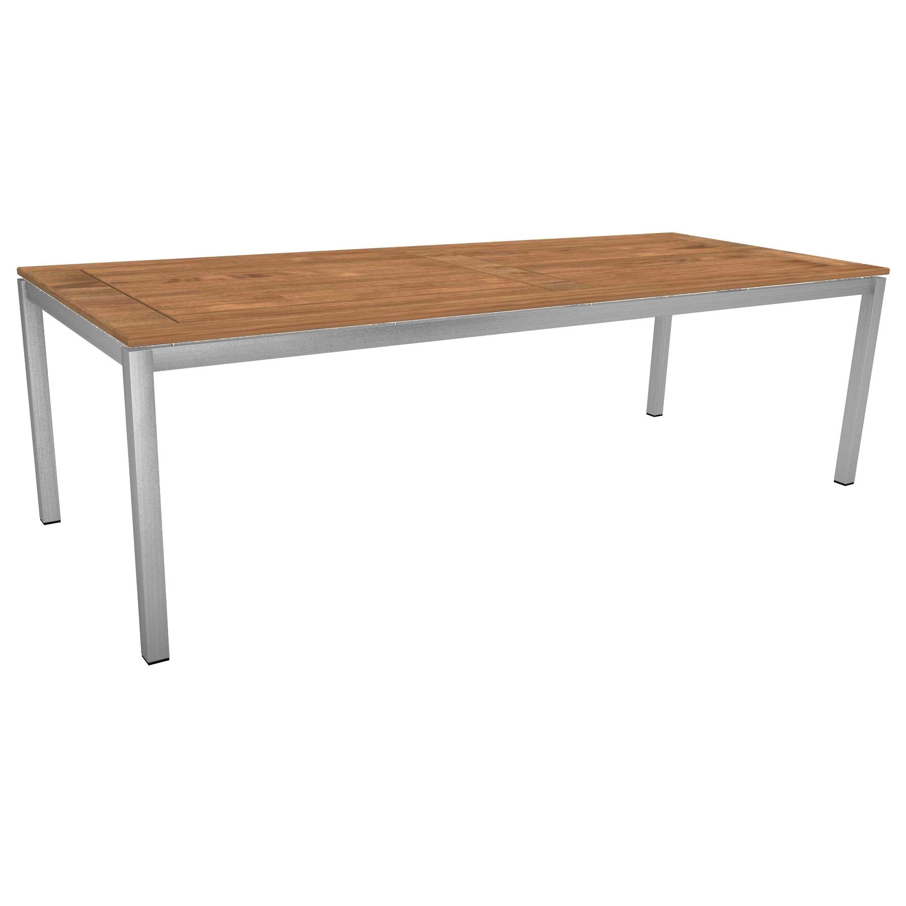 Stern Tischsystem, Gestell Edelstahl Vierkantrohr, Tischplatte Teak, Größe: 250x100 cm