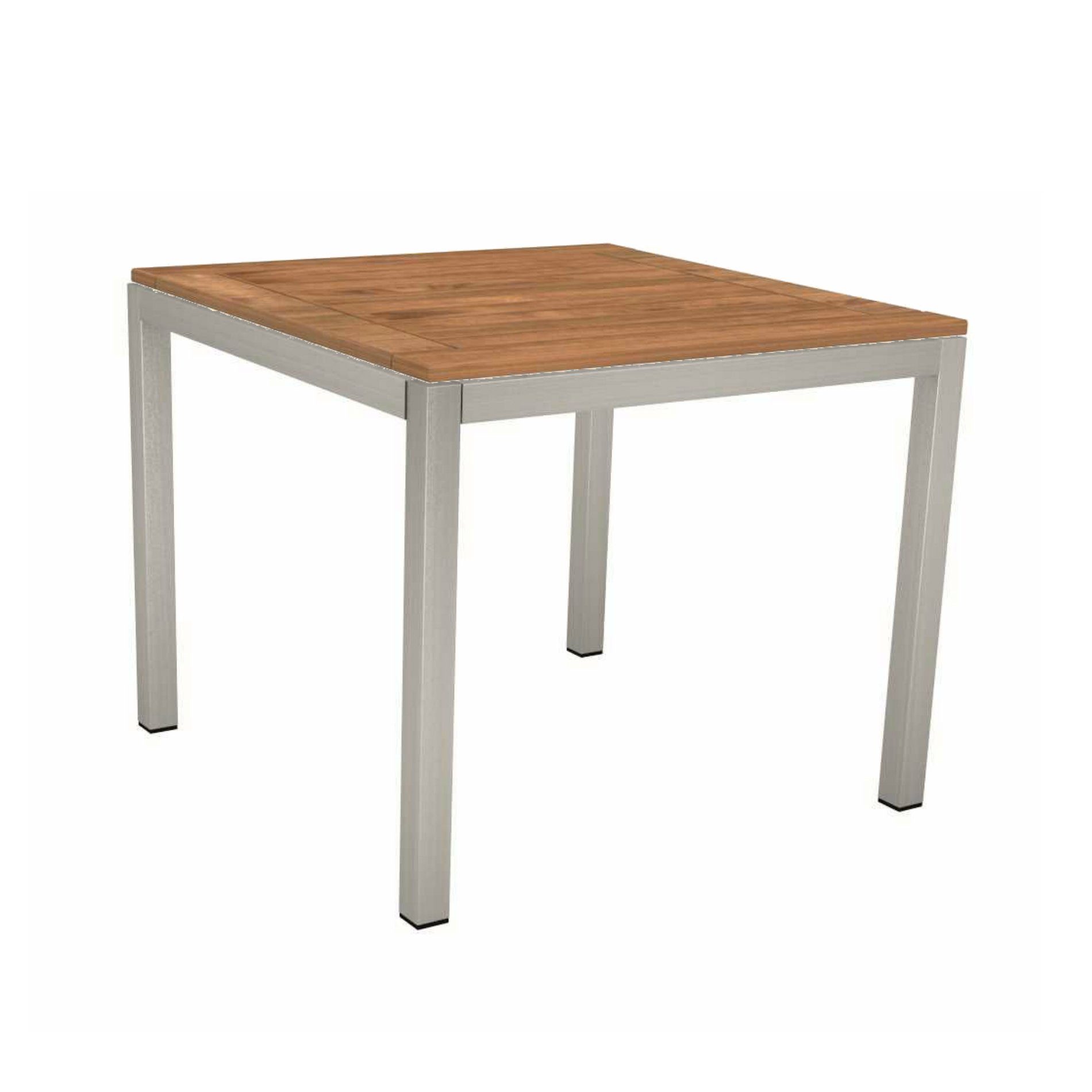 Stern Tischsystem, Gestell Edelstahl Vierkantrohr, Tischplatte Teak, Größe: 90x90 cm