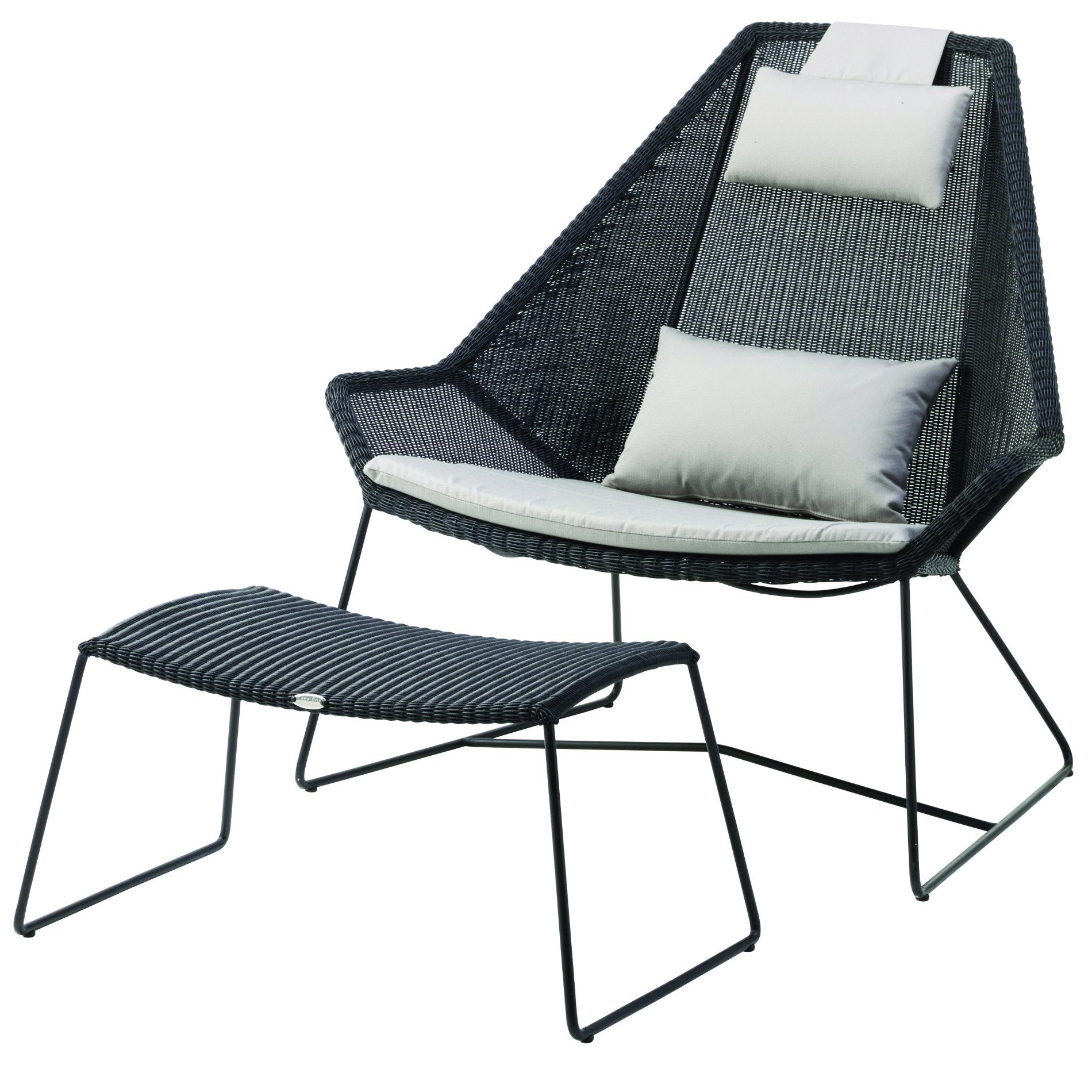 Gartenhocker und Loungesessel "Breeze" von Cane-line, Gestell Stahl schwarz, Sitzfläche Polyrattan schwarz