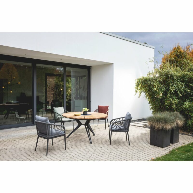 Niehoff Gartenstuhl "Pino" und Gartentisch "Nexor", Gestell Stahl, Tischplatte Teakholz mit Edelstahleinlage