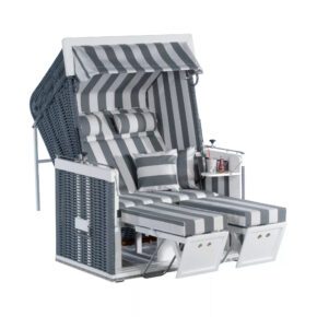 Strandkorb "Präsident" von SonnenPartner, Korpus weiß lackiert, Geflecht onix, Dessin Stoff Nr. 70