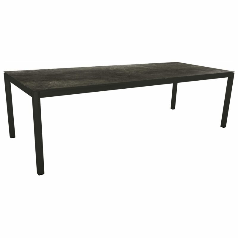 Stern Gartentisch, Gestell Aluminium schwarz matt, Tischplatte HPL Dark Marble, 250x100cm
