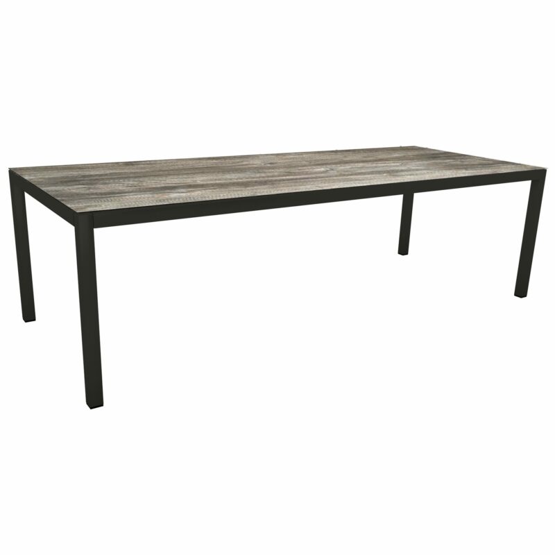 Stern Gartentisch, Gestell Aluminium schwarz matt, Tischplatte HPL Tundra Grau, 250x100cm