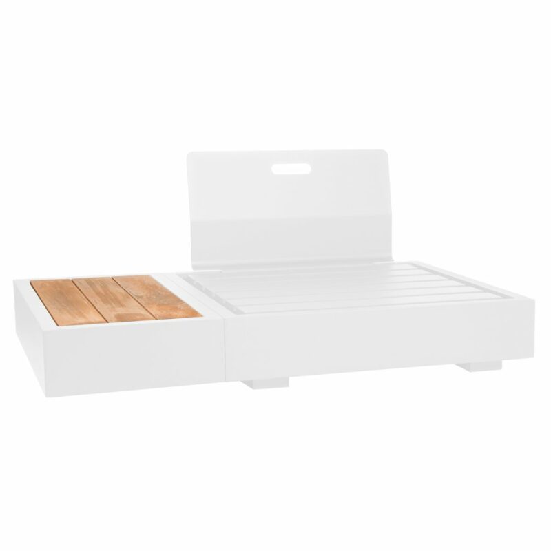 Jati&Kebon "Bari" Basismodul mit Rückenlehne und Beistelltisch, Gestell Aluminium weiß, Tischplatte Teak
