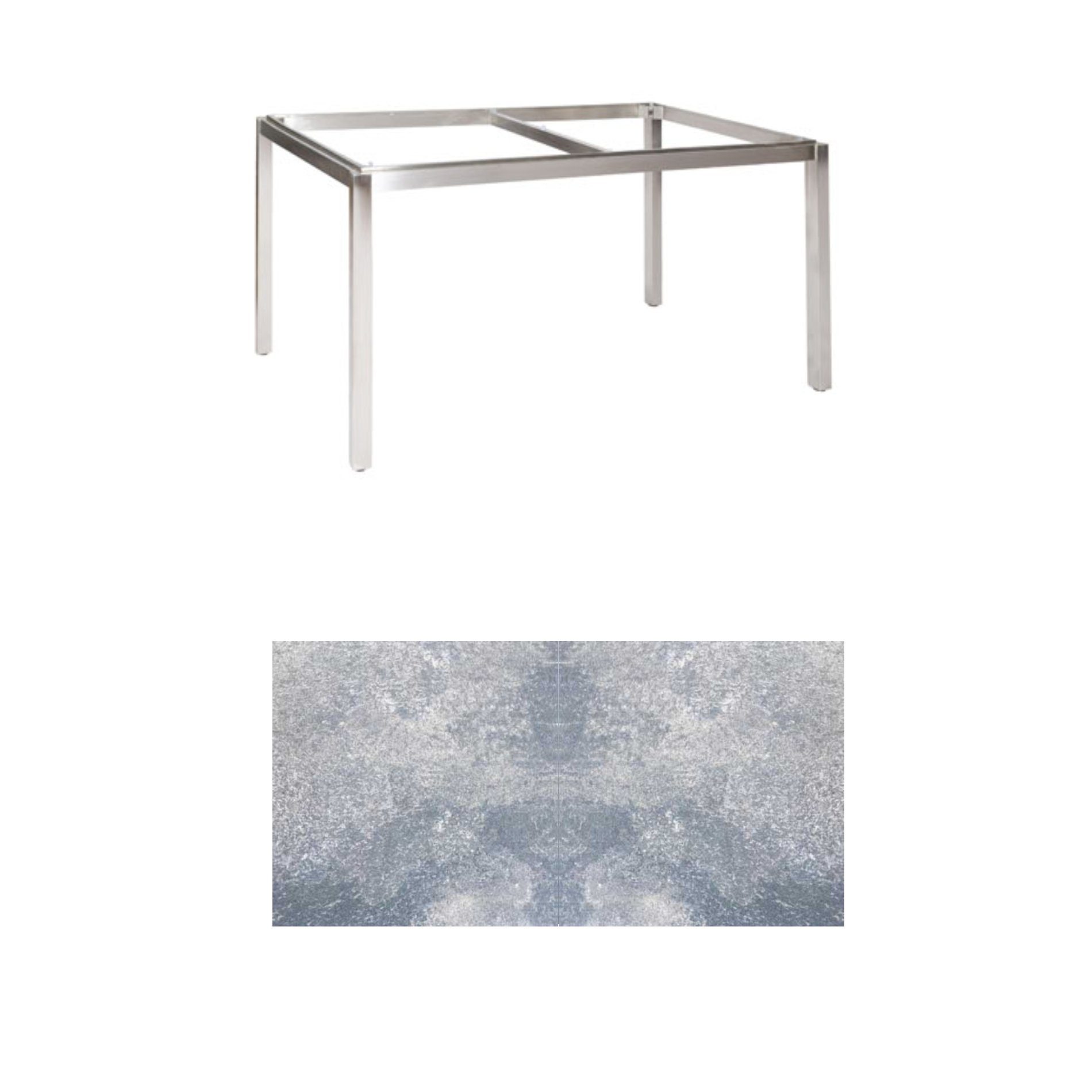 Jati & Kebon Tischgestell "Muri" 130x80 cm, Edelstahl, Tischplatte HPL lavagrau