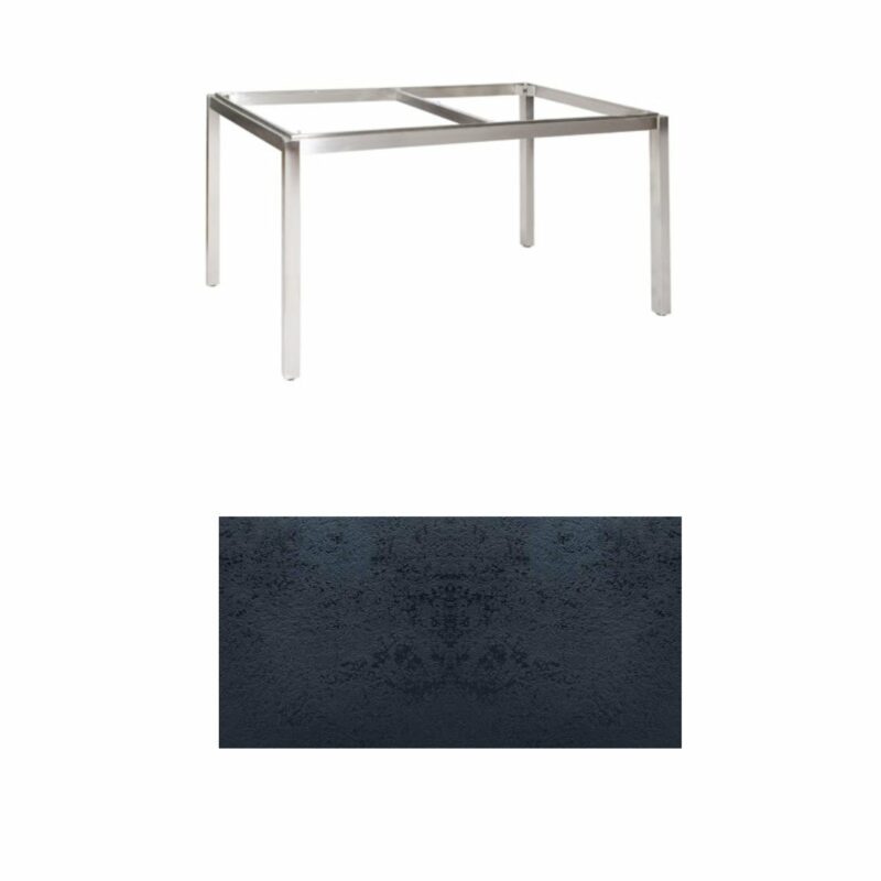Jati & Kebon Tischgestell "Muri" 130x80 cm, Edelstahl, Tischplatte HPL schiefer schwarz