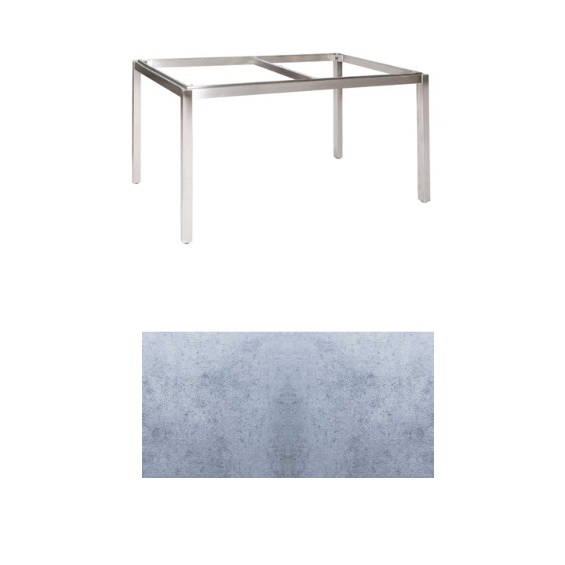 Jati & Kebon Tischgestell "Muri" 130x80 cm, Edelstahl, Tischplatte HPL zementgrau