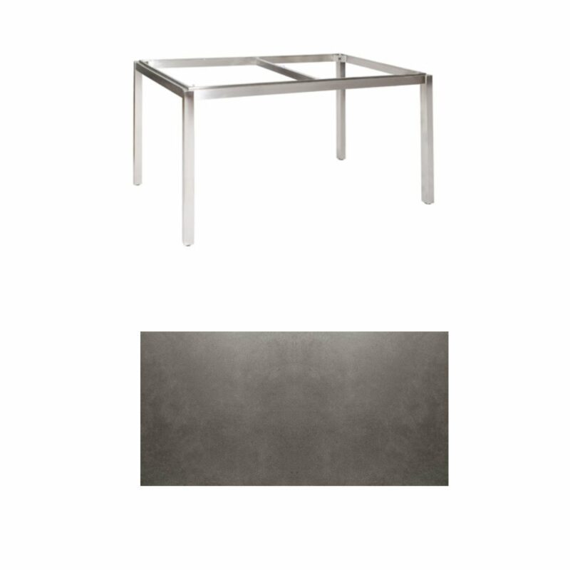 Jati & Kebon Tischgestell "Muri" 130x80 cm, Edelstahl, Tischplatte Keramik Zement dunkel