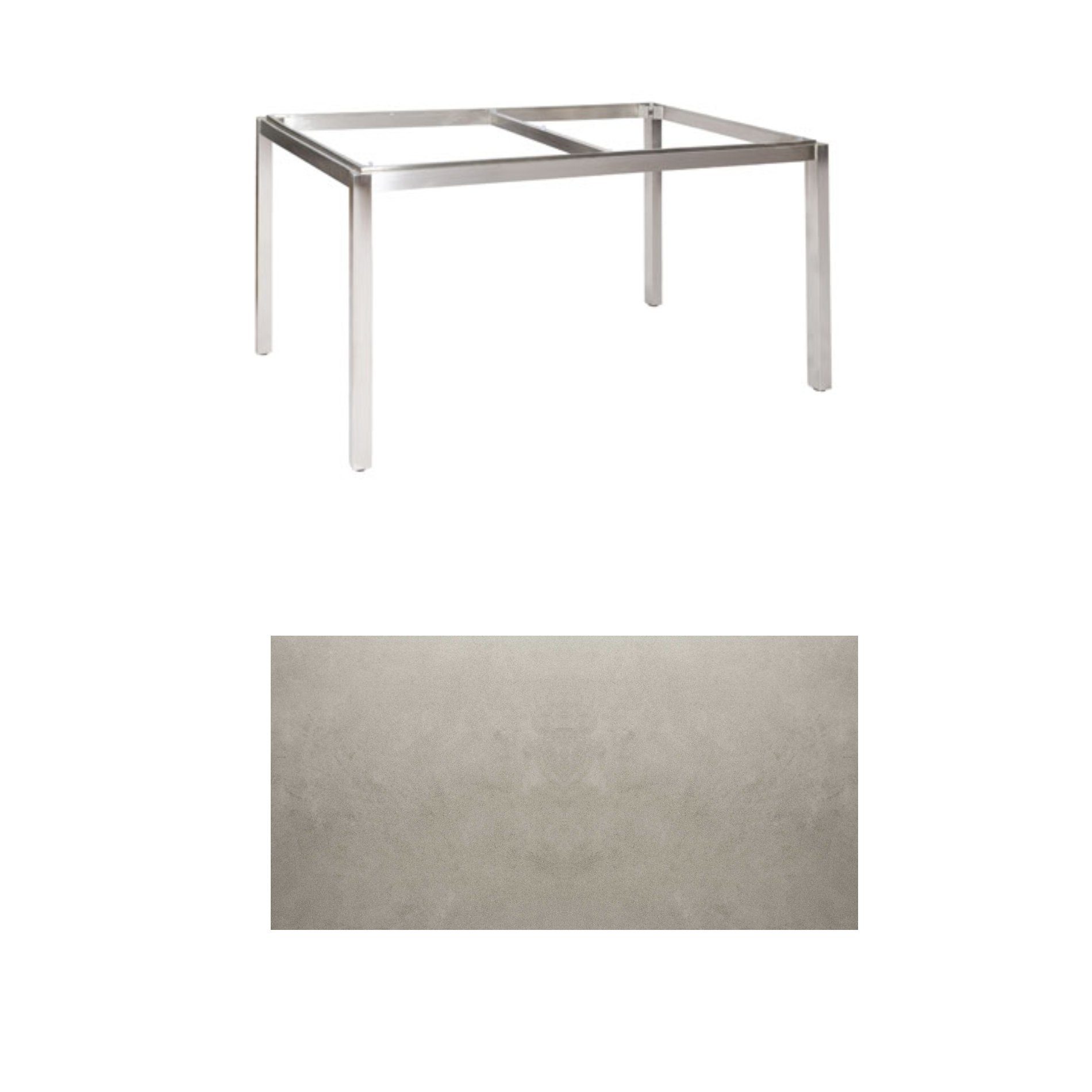Jati & Kebon Tischgestell "Muri" 130x80 cm, Edelstahl, Tischplatte Keramik Zement hell