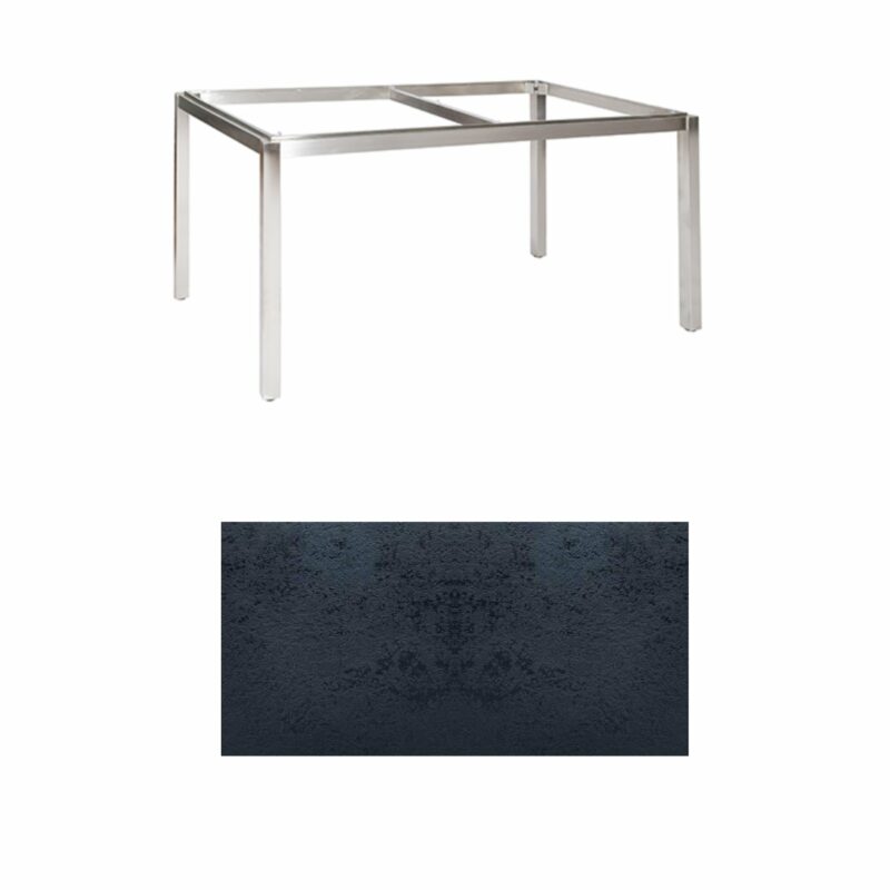 Jati & Kebon Tischgestell "Muri" 160x90 cm, Edelstahl, Tischplatte HPL schiefer schwarz
