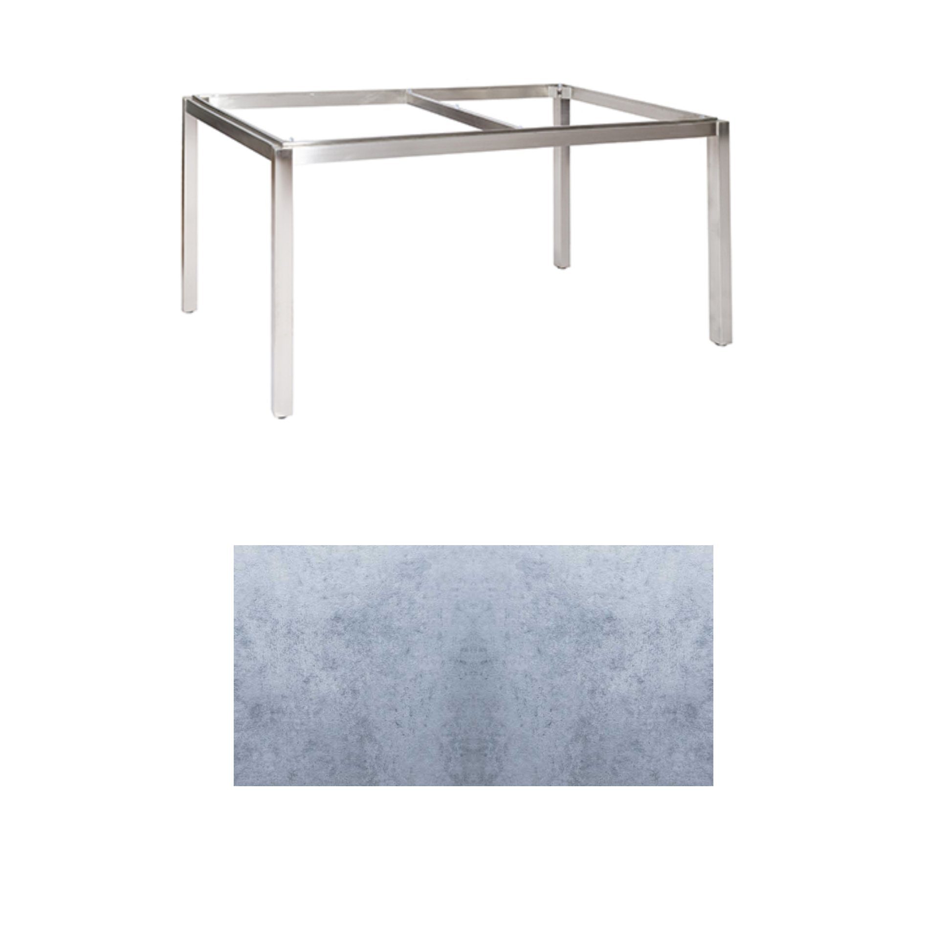 Jati & Kebon Tischgestell "Muri" 160x90 cm, Edelstahl, Tischplatte HPL zementgrau