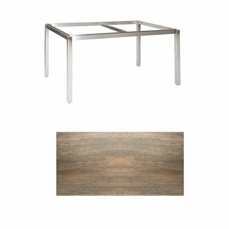 Jati & Kebon Tischgestell "Muri" 160x90 cm, Edelstahl, Tischplatte Keramik Eiche dunkel